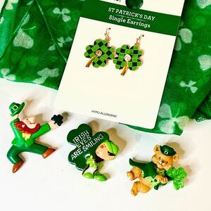 St. Patrick’s Day Shamrock Lucky Jewelry Lot vintage pins, earrings, scarf